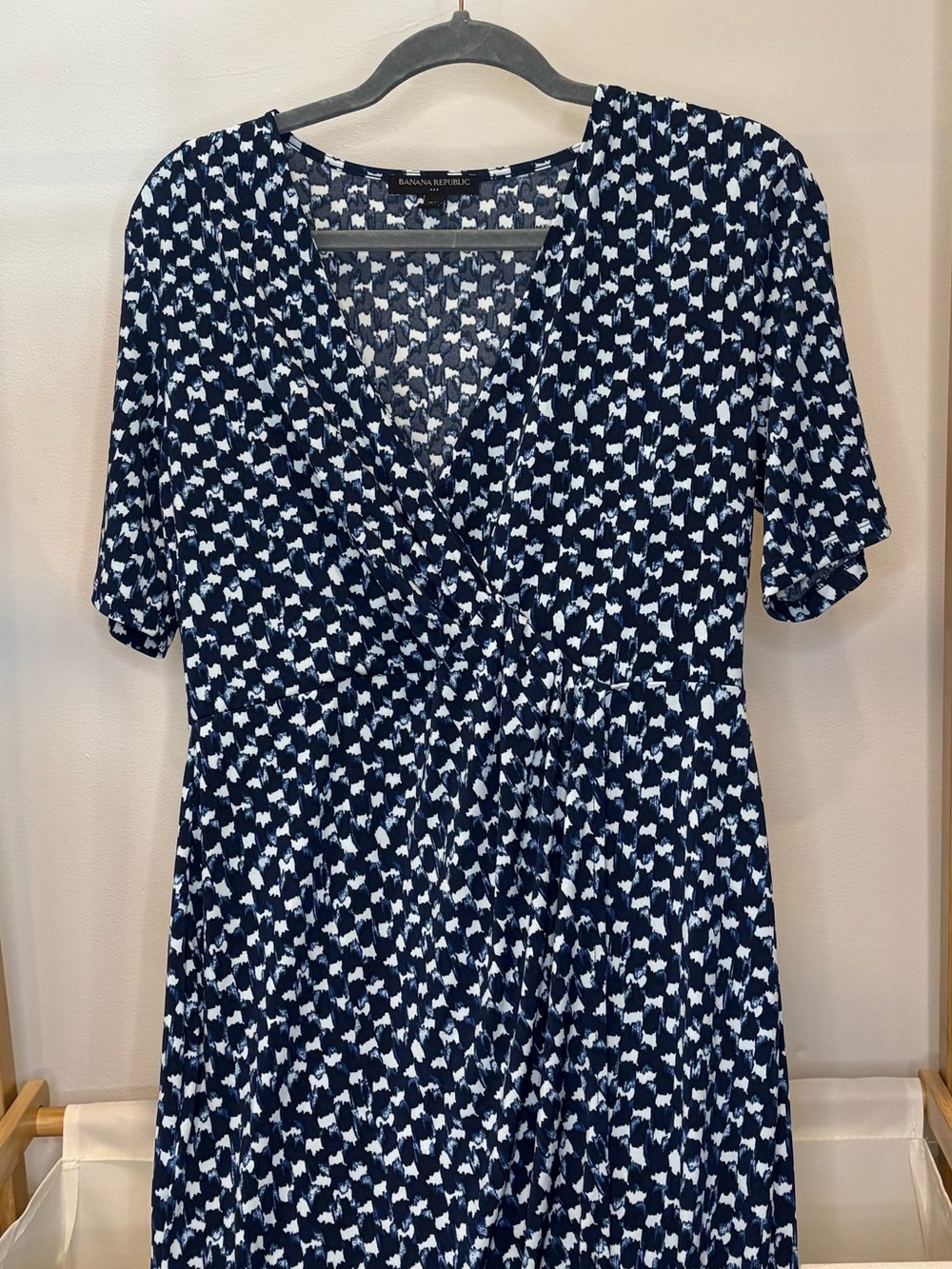 Banana Republic Navy & White Printed Midi Wrap Dress